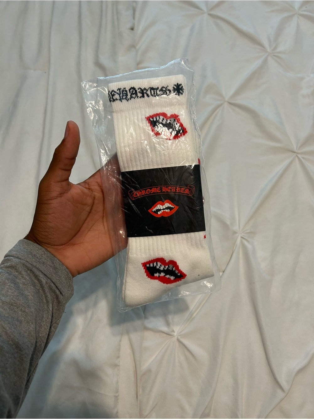 Chrome Hearts White Socks with Red & Black Lip Motif